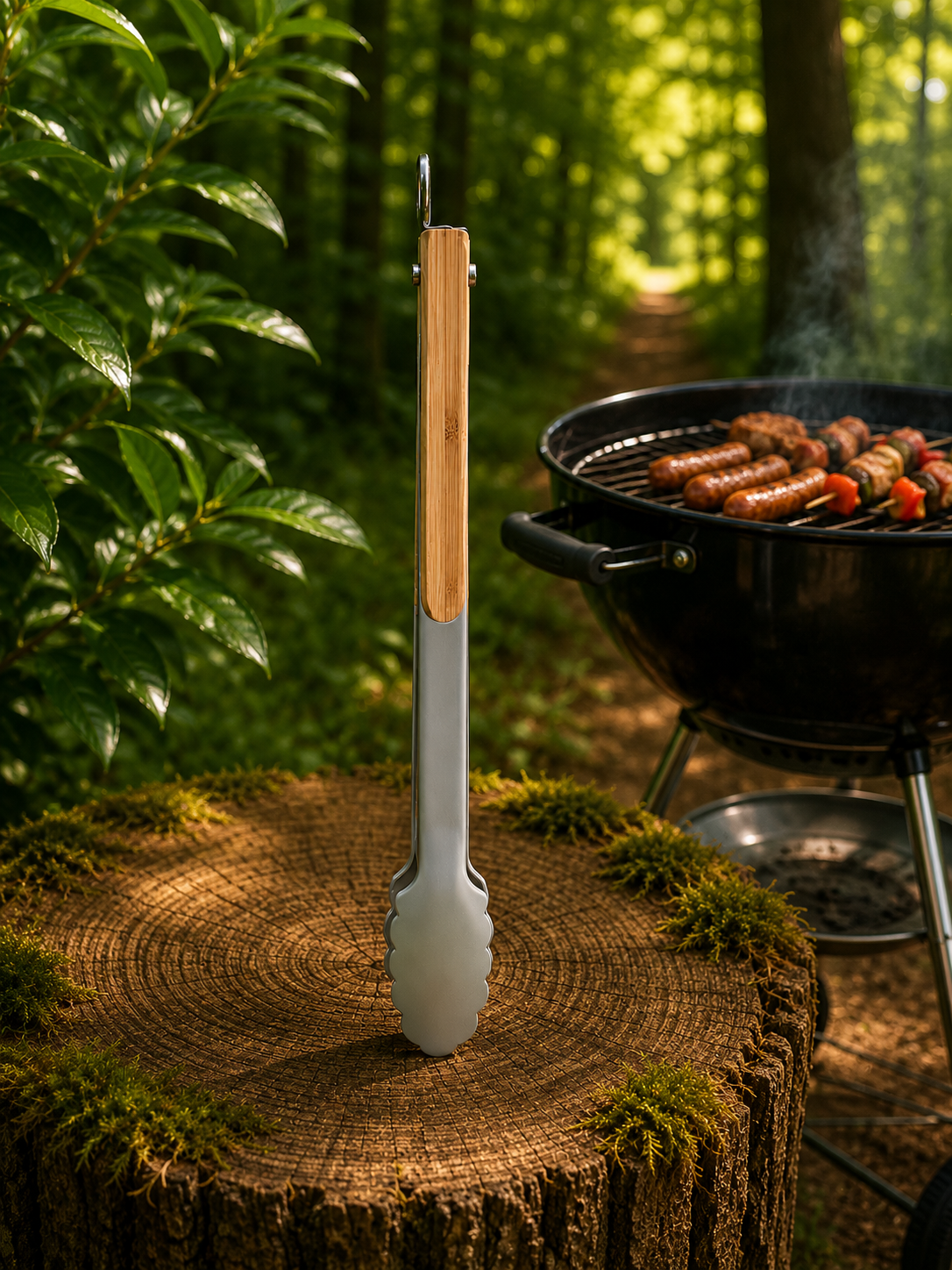 Pince Barbecue personnalisée en bambou et acier inoxydable