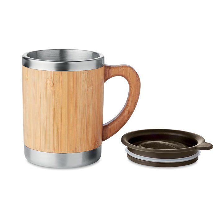 Tasse en bambou et acier inoxydable 300 ml avec poignet personnalisée par gravure