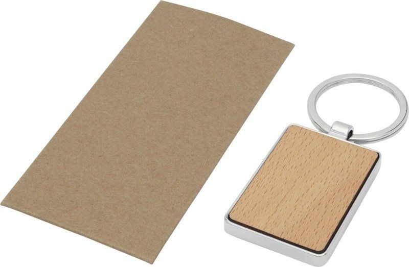 Porte-clé bambou et métal rectangle personnalisé par gravure