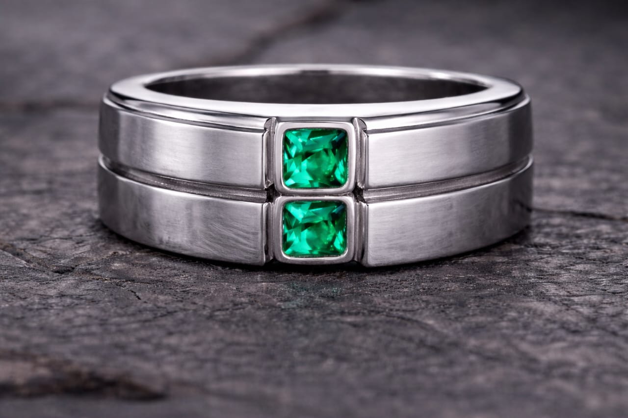 ARGOLLA GEMELA CON ESMERALDAS 