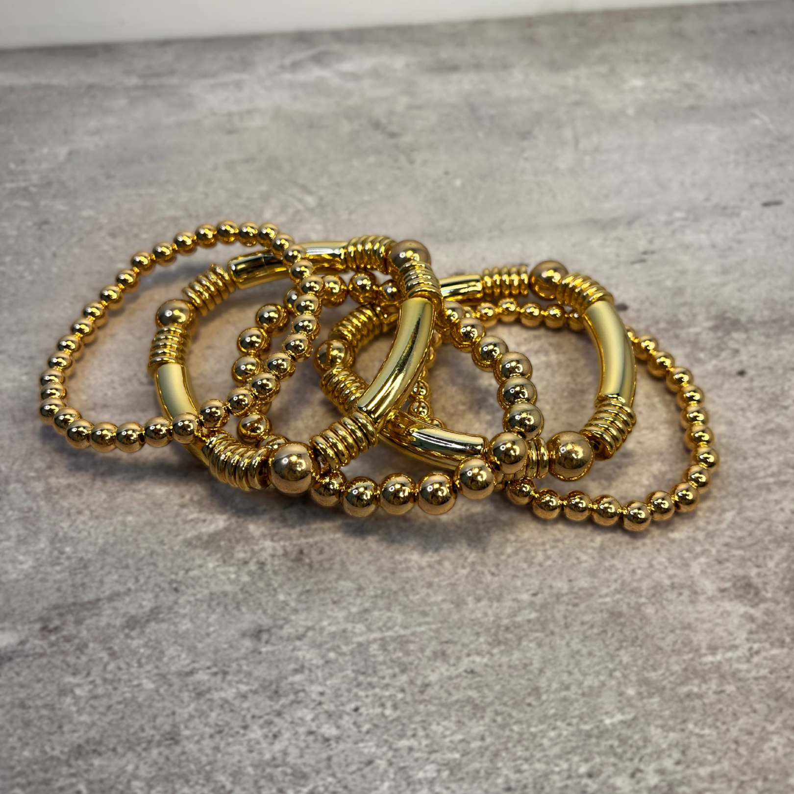 Beaded Gold Bracelet (Set of 3)
