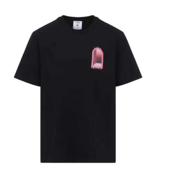 T-shirt Nero con Stampa Rosa