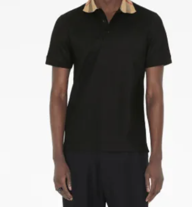 Polo nero con colletto fantasia