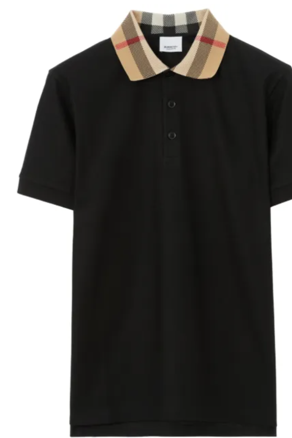 Polo nero con colletto fantasia