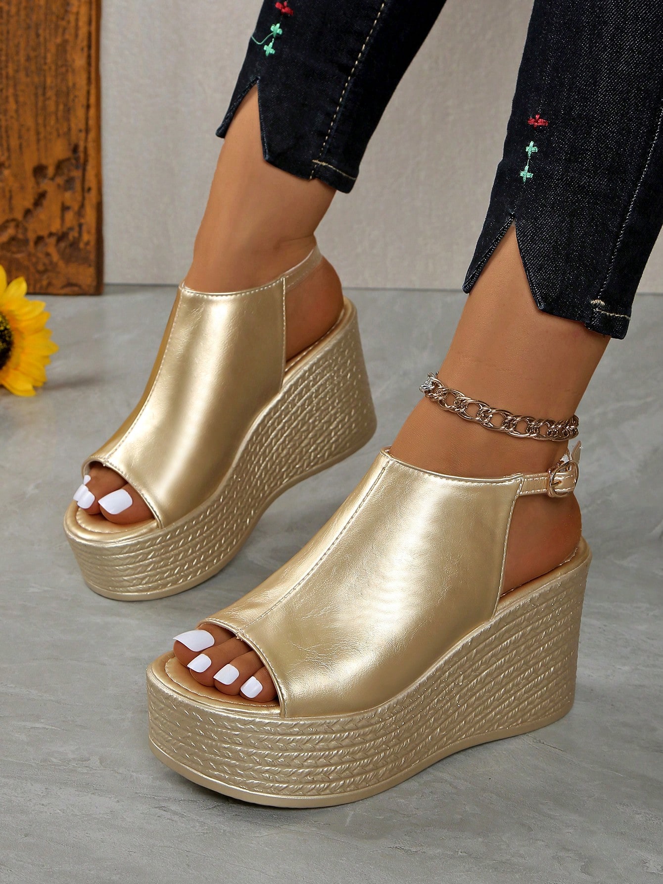Gold Platform Wedge Sandals