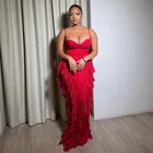 Elegant Red Ruffle Evening Dress