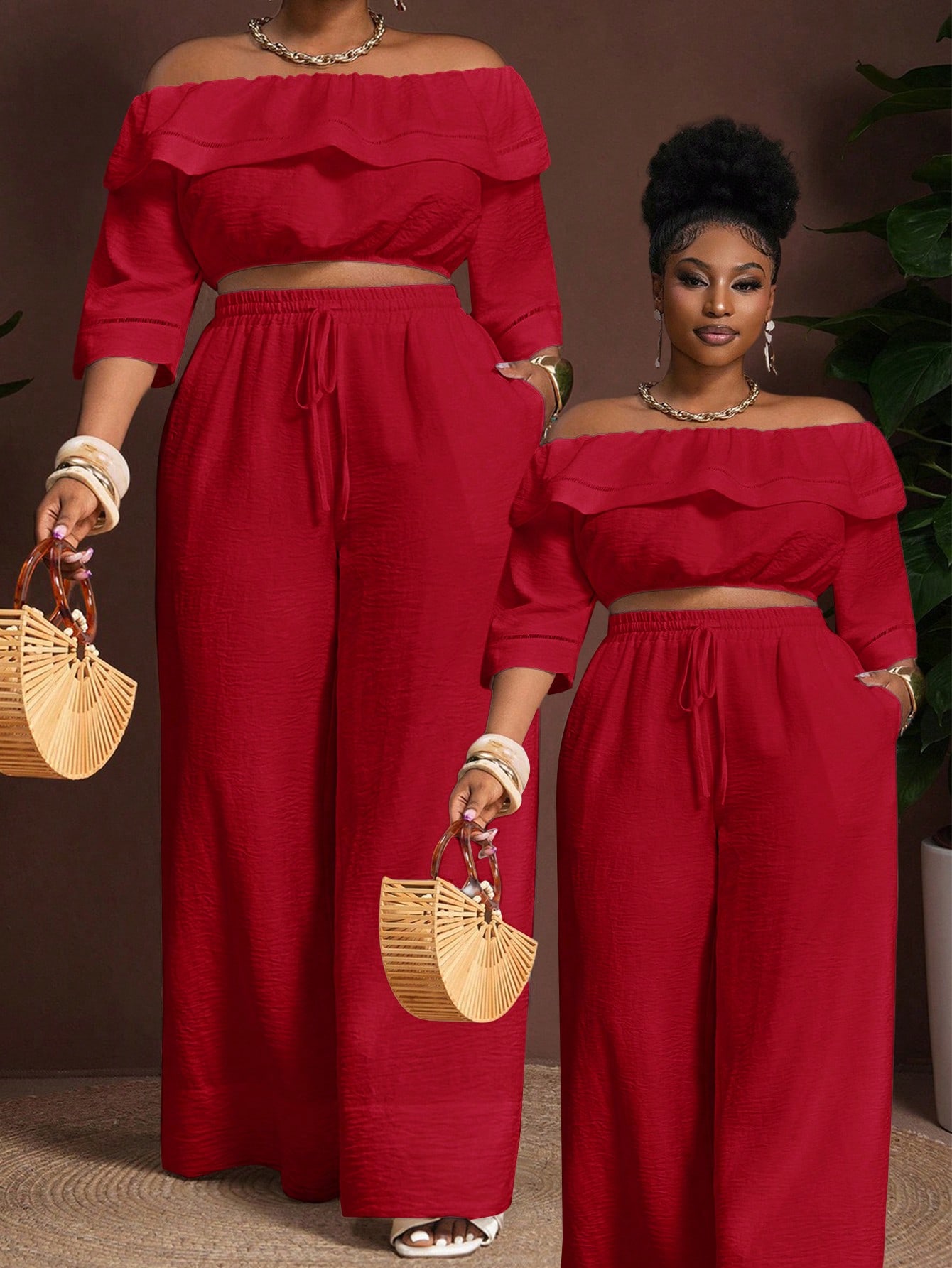 Red Off-Shoulder Matching Set