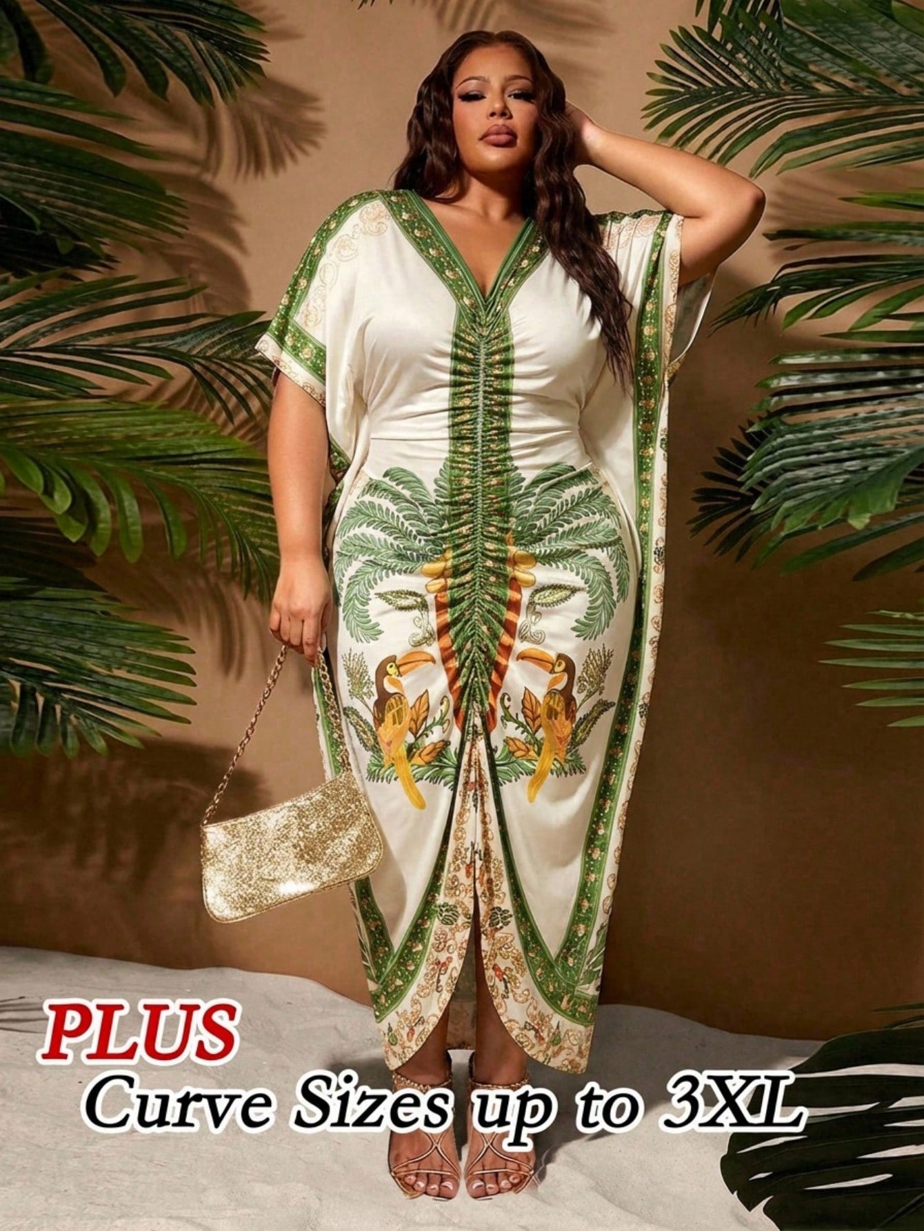 Plus Size Tropical Kaftan Dress