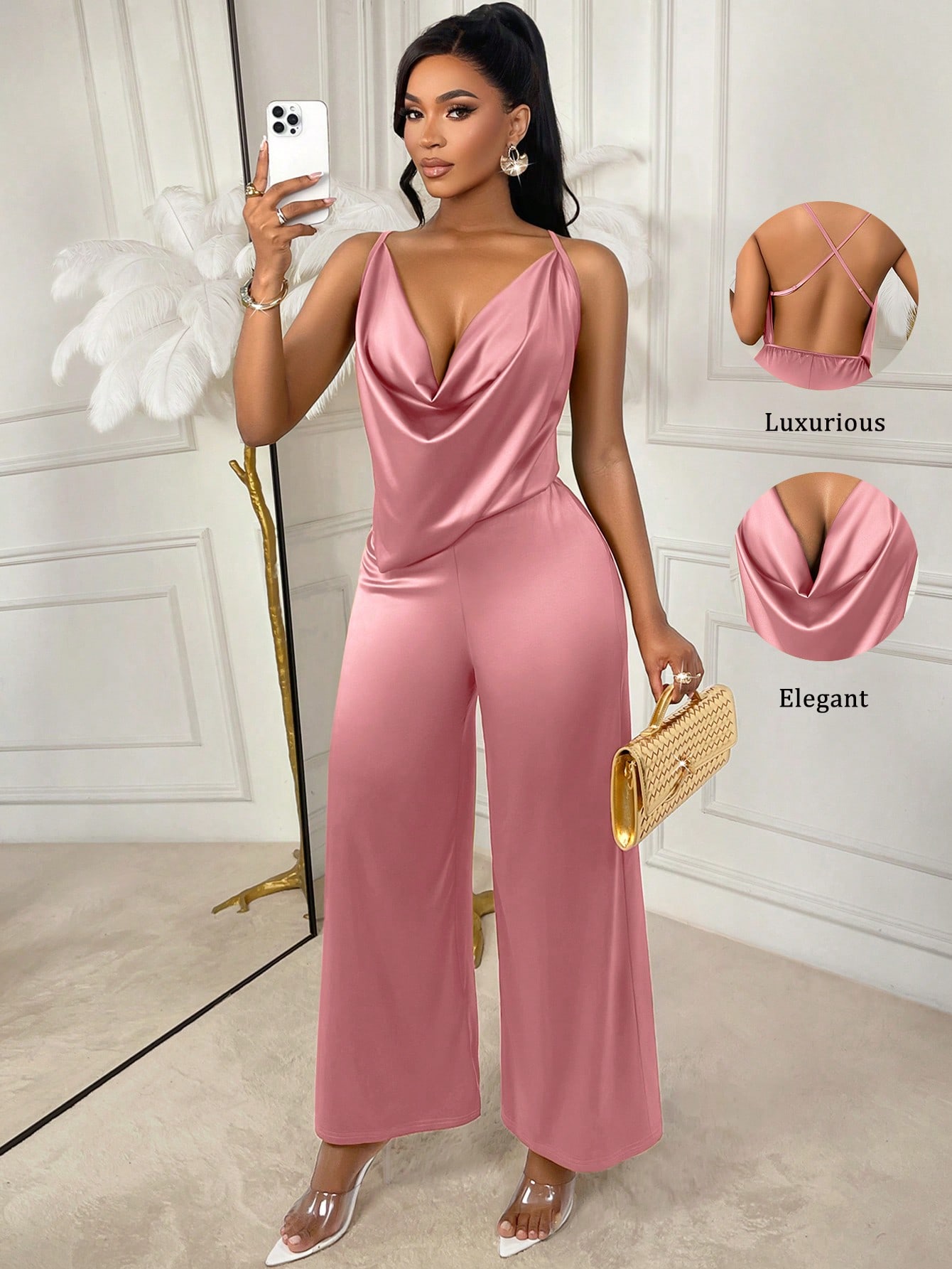 Satin Rose Pink Jumpsuit
