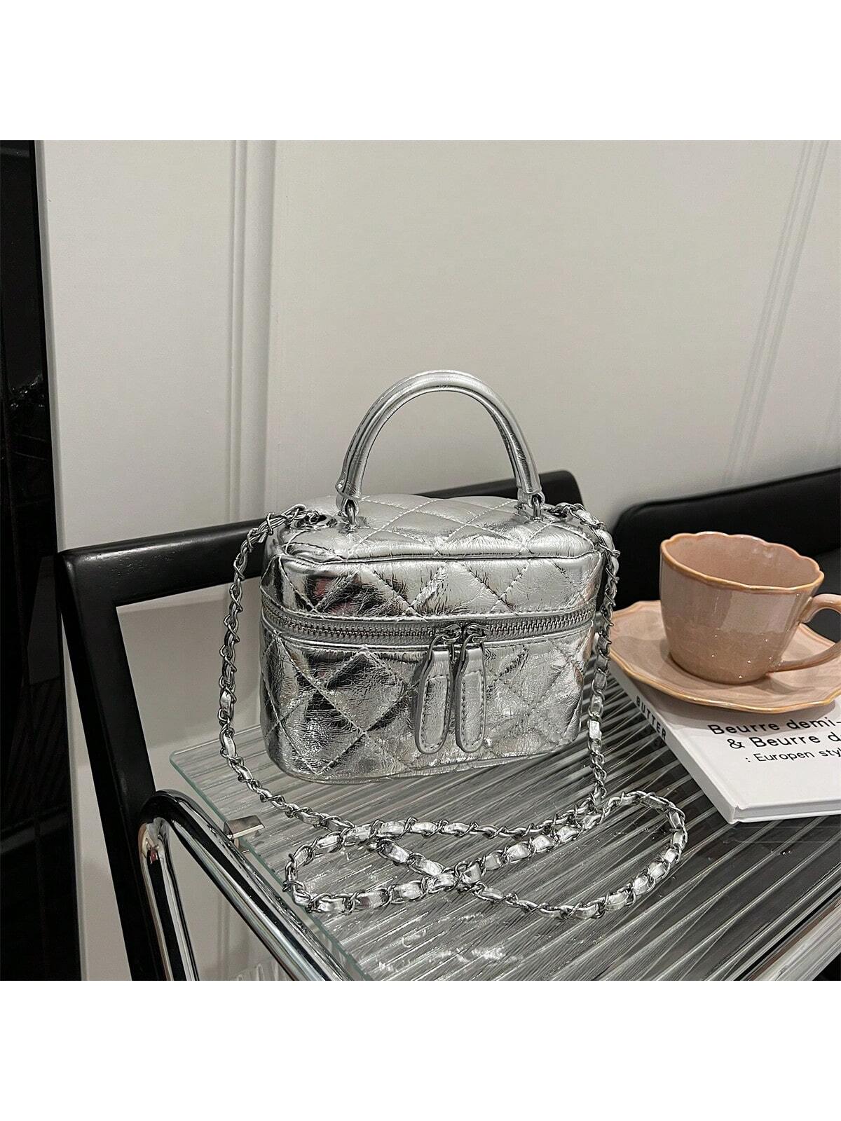Silver Quilted Mini Handbag