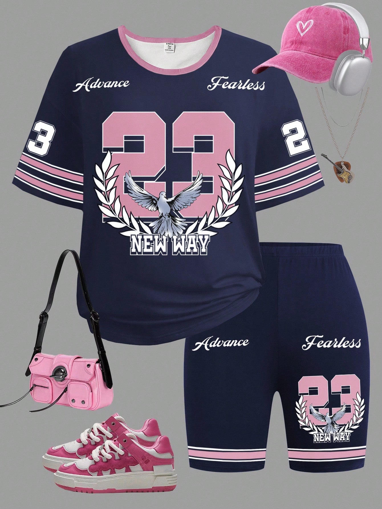 Sporty Pink & Navy Outfit Set