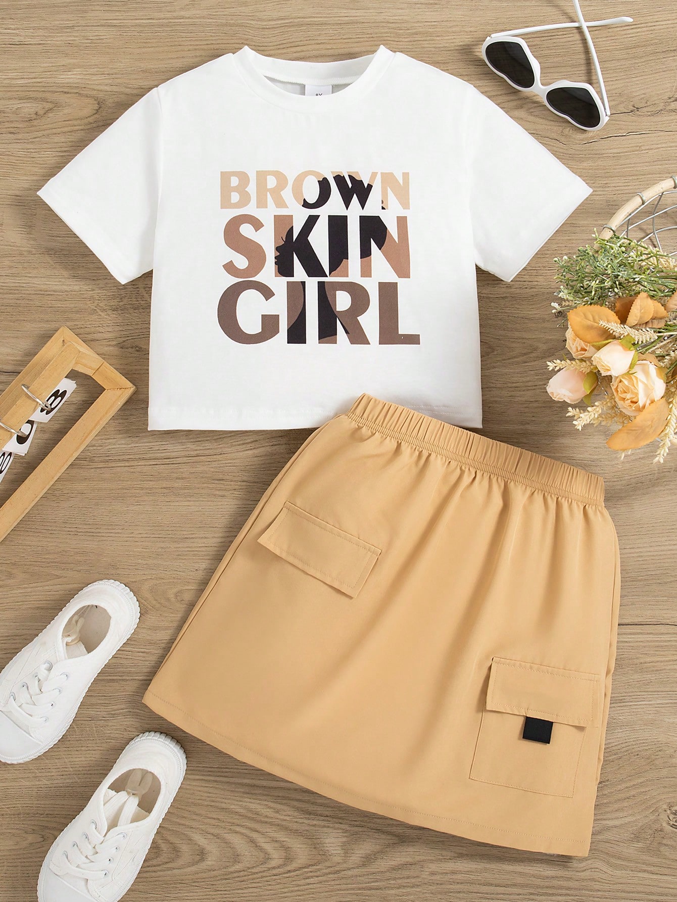 Brown Skin Girl Graphic Tee & Skirt Set