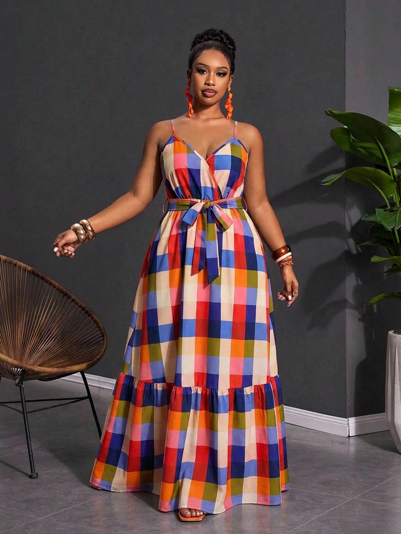 Colorful Plaid Maxi Dress