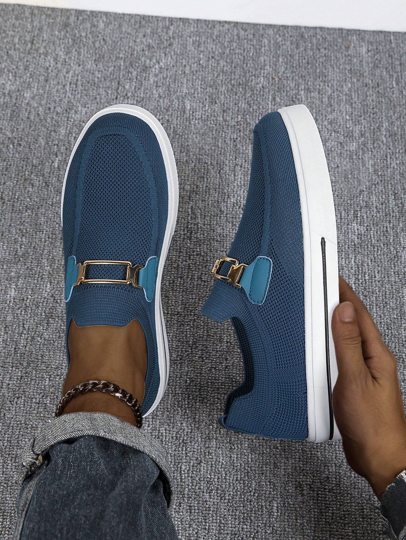 Men's Blue Mesh Loafers