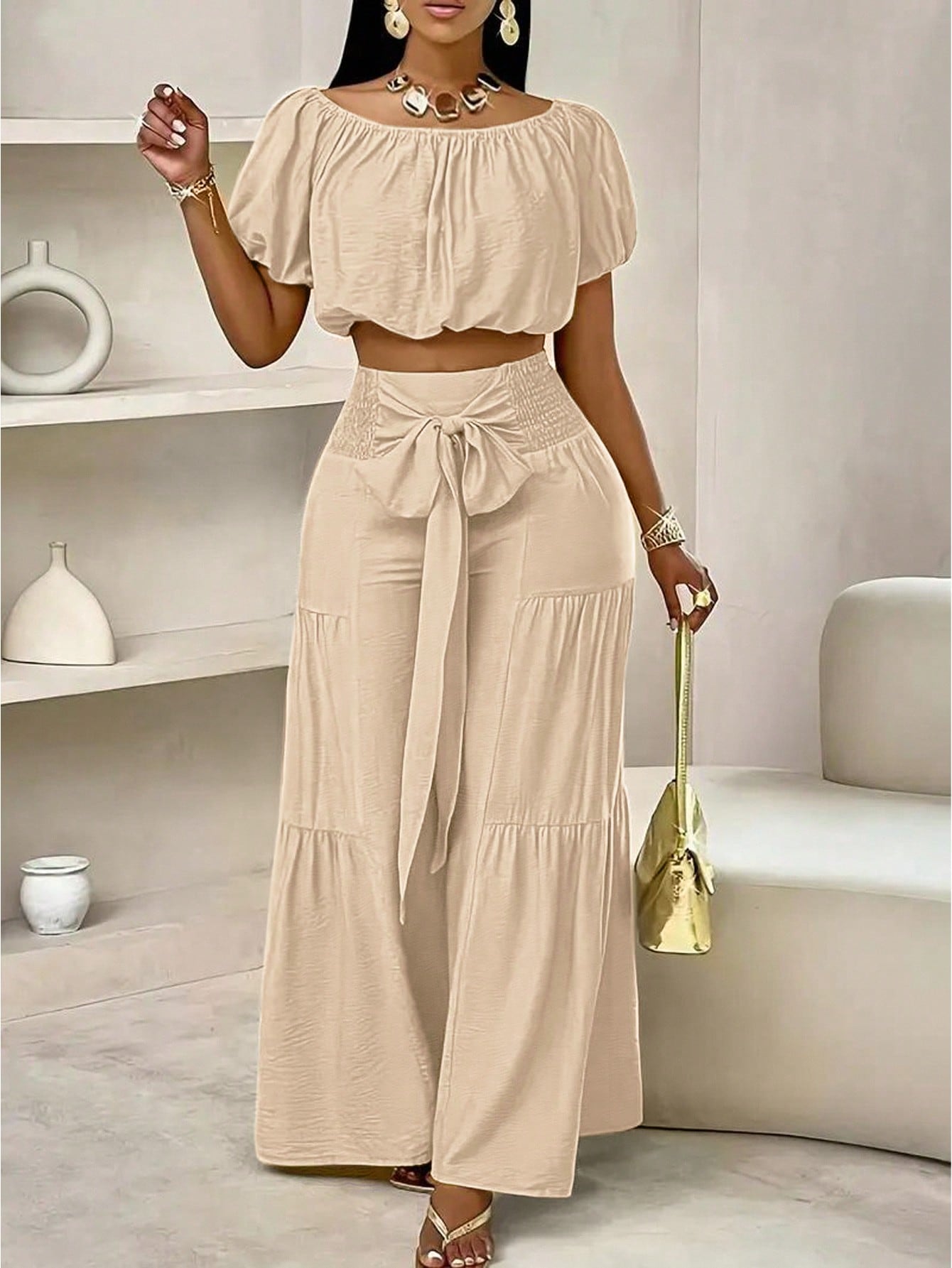 Beige Two-Piece Boho Set