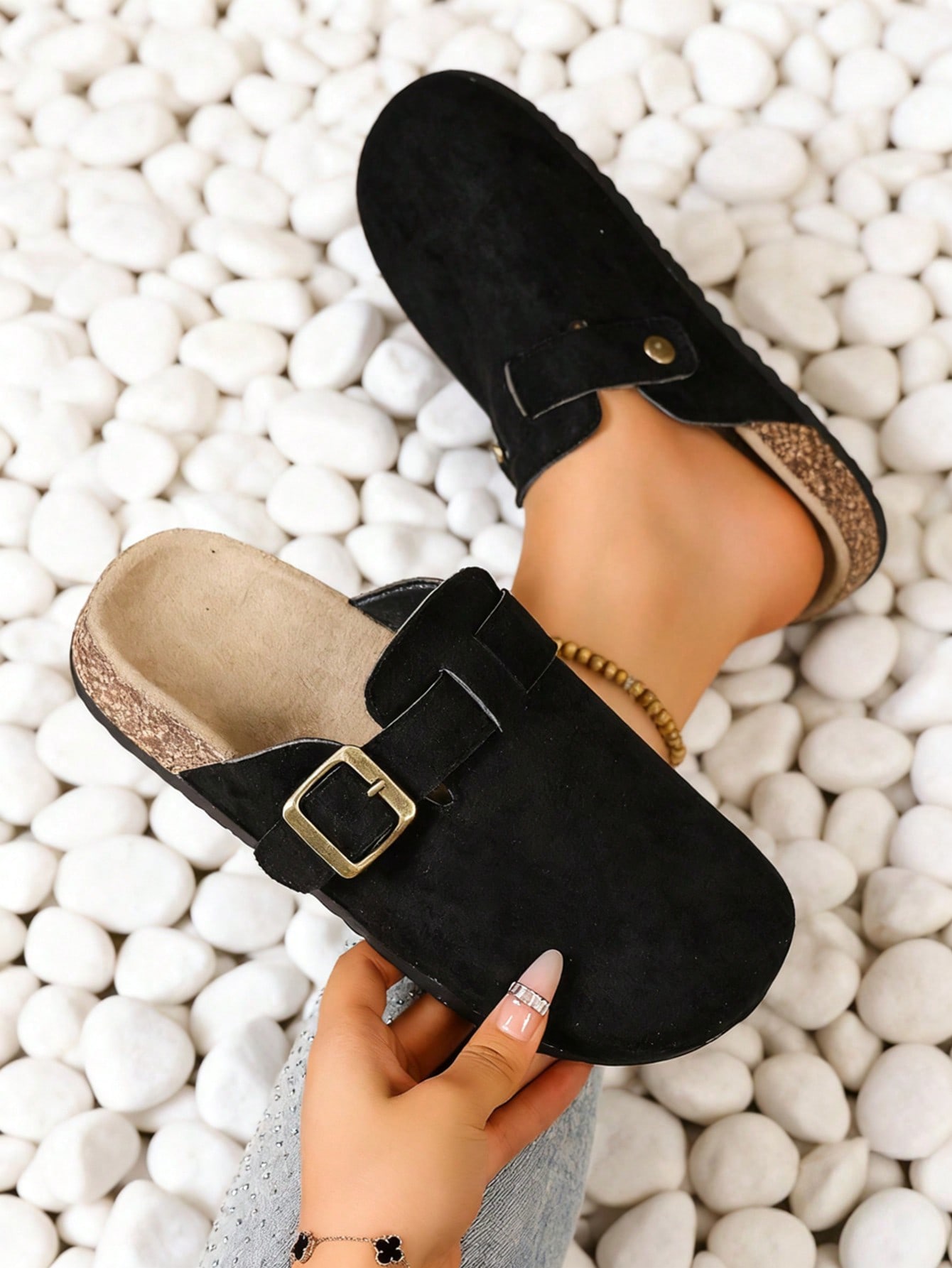 Black Suede Slip-On Clogs