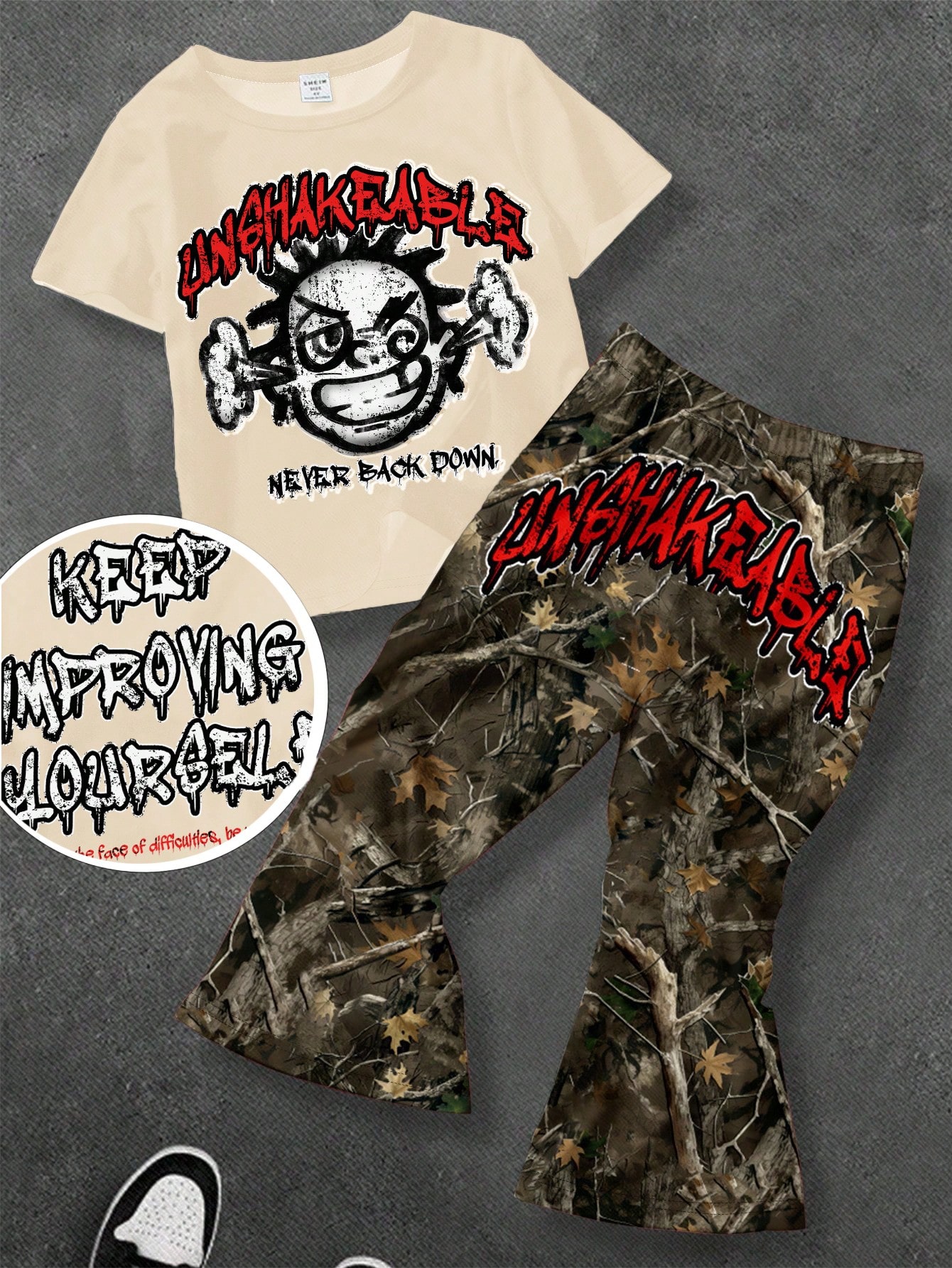 Unshakeable Graphic Tee & Camo Flare Pants Set