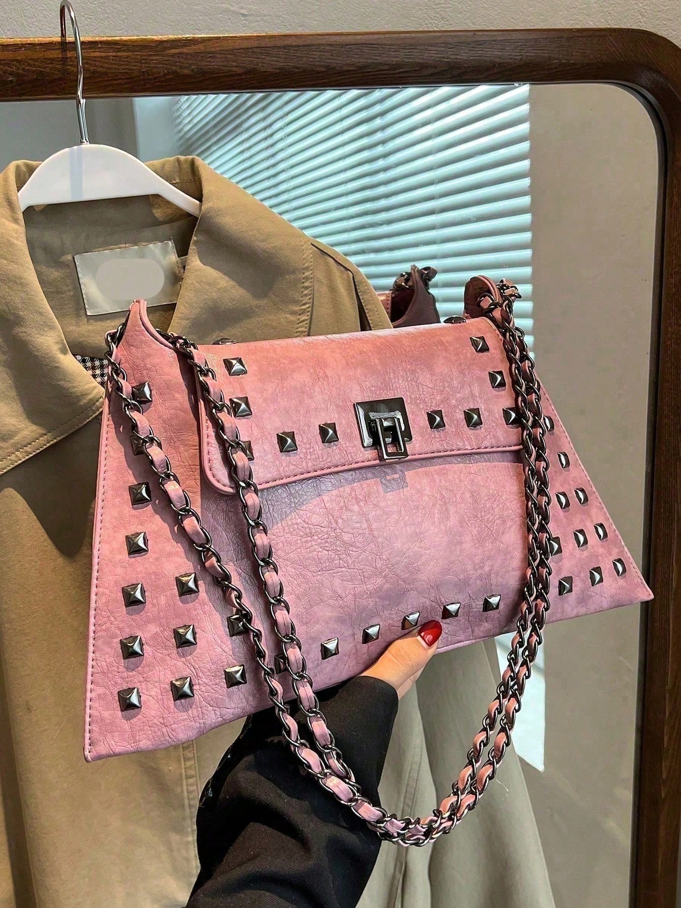Pink Studded Chain Handbag