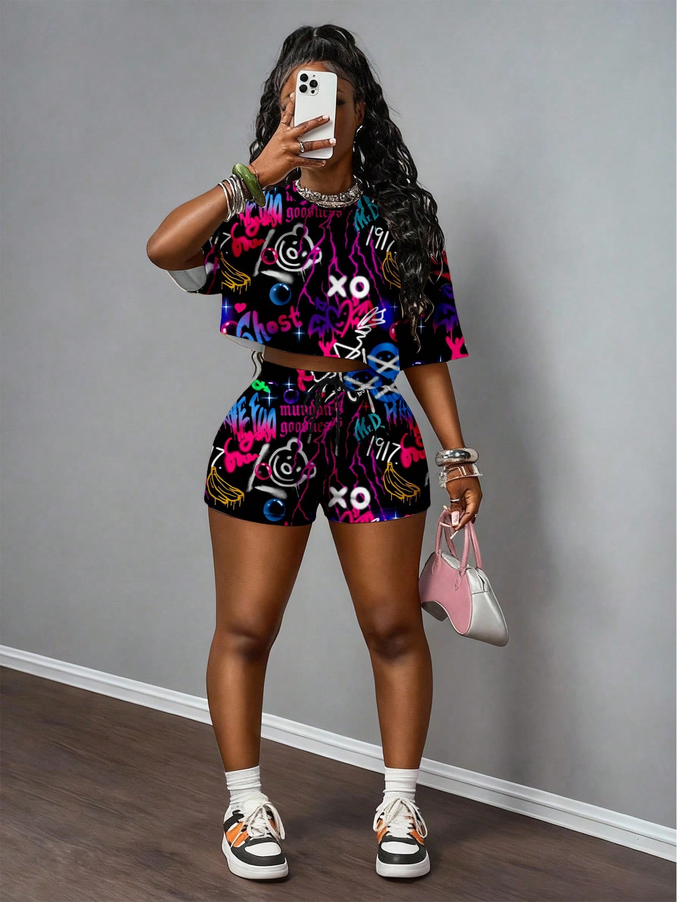 Graffiti Print Two-Piece Set