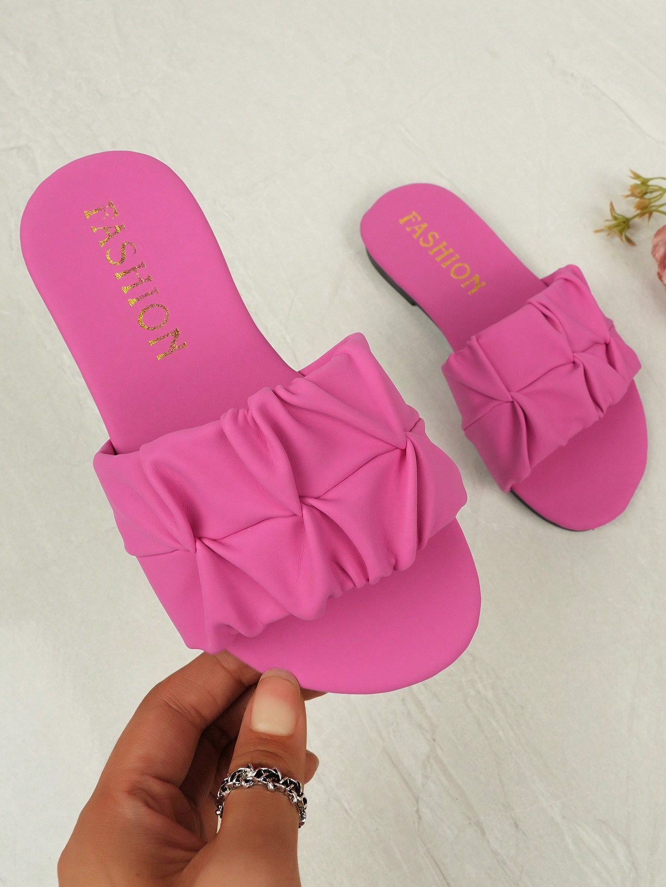Pink Ruffle Slide Sandals