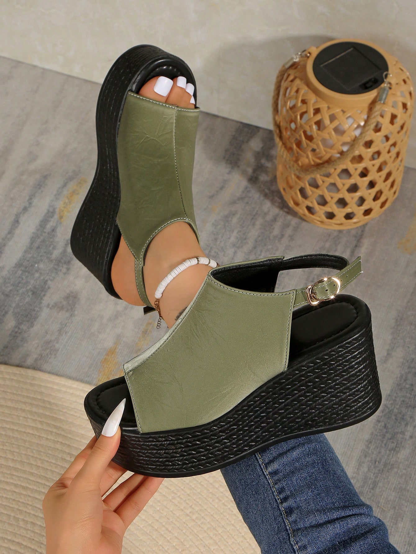 Green Platform Wedge Sandals