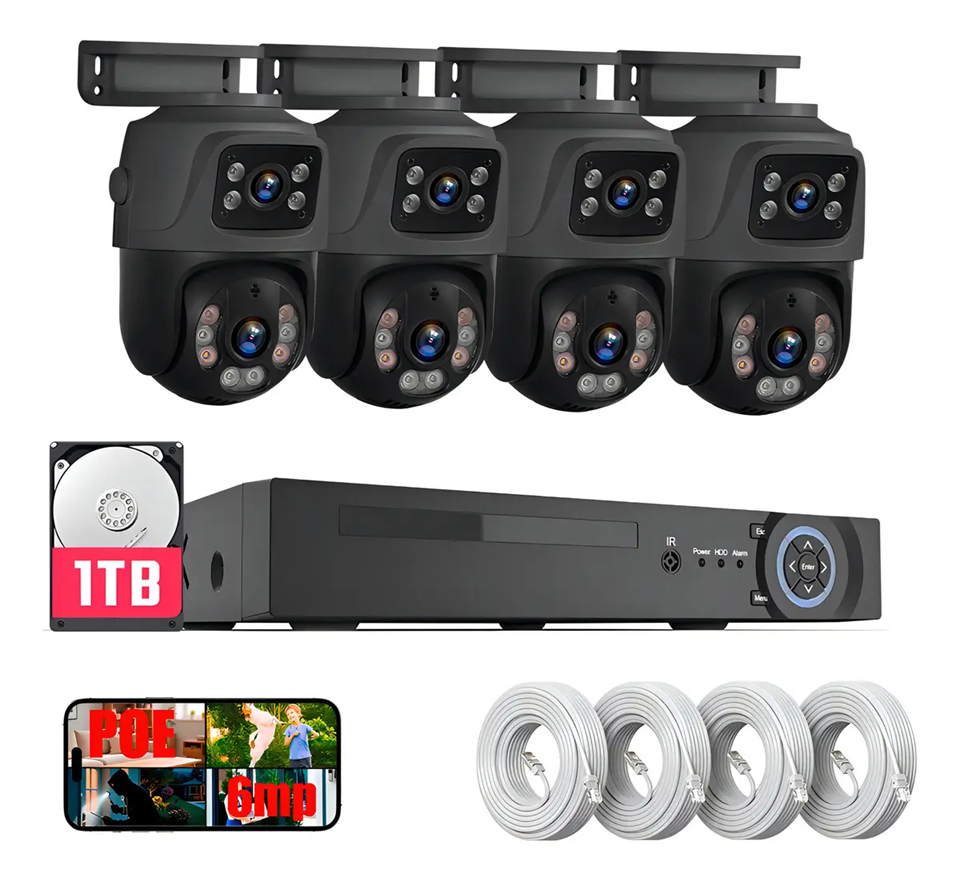 IP Kit de Cámaras Vigilancia POE NVR 6mp 4 Camaras Circuito Cerrado,1TB HDD