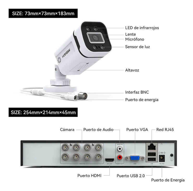Kit H.view HV-84AHD5001-1TB De Cámara de Videovigilancia Circuito Cerrado 5mp 4 Cámaras Exterior Disk 1000gb Dvr Color Blanco