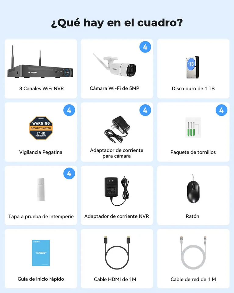 Kit 4 Cámaras H.view . De Seguridad Videovigilancia Wifi 5mp Cámaras Metálicas Con Audio 1TB