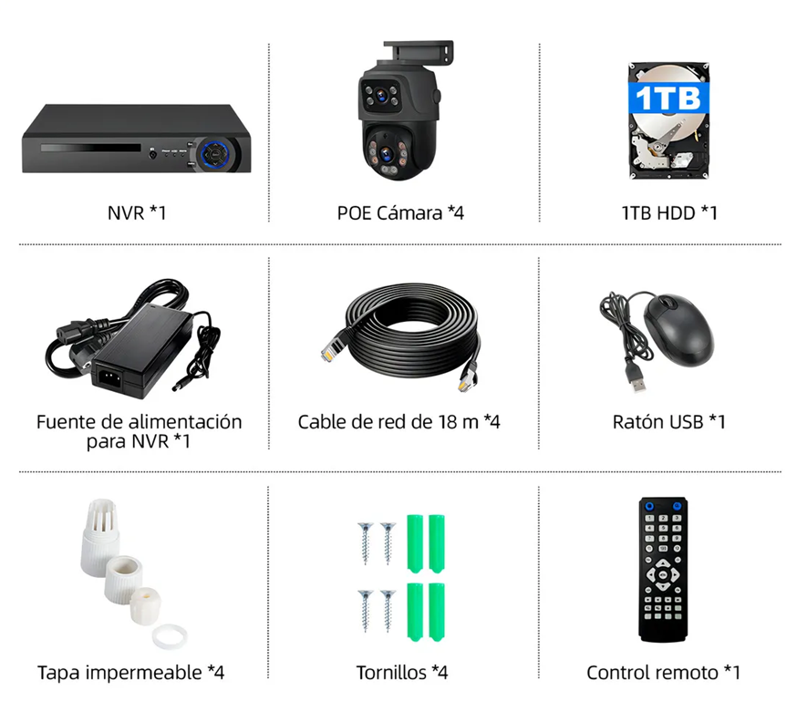 IP Kit de Cámaras Vigilancia POE NVR 6mp 4 Camaras Circuito Cerrado,1TB HDD