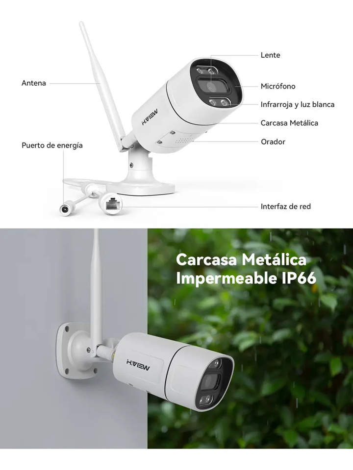 Kit 4 Cámaras H.view . De Seguridad Videovigilancia Wifi 5mp Cámaras Metálicas Con Audio 1TB