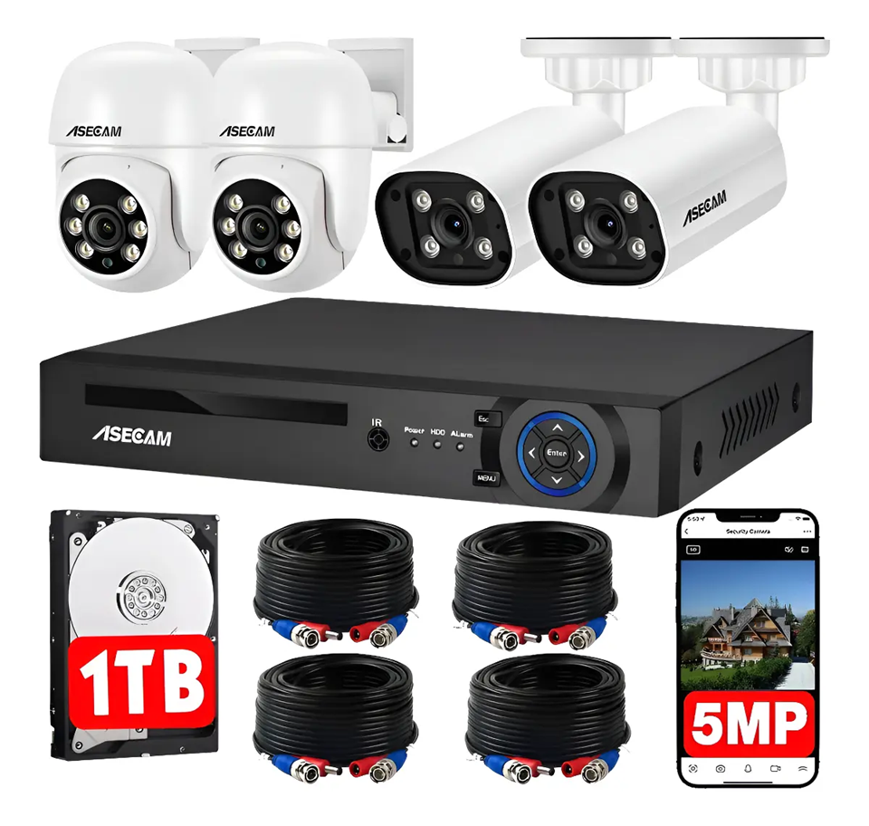 Kit Cámaras De Seguridad 5mp Ptz Con Audio 8 Canales Dvr 1tb