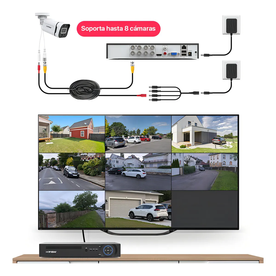 Kit H.view HV-84AHD5001-1TB De Cámara de Videovigilancia Circuito Cerrado 5mp 4 Cámaras Exterior Disk 1000gb Dvr Color Blanco
