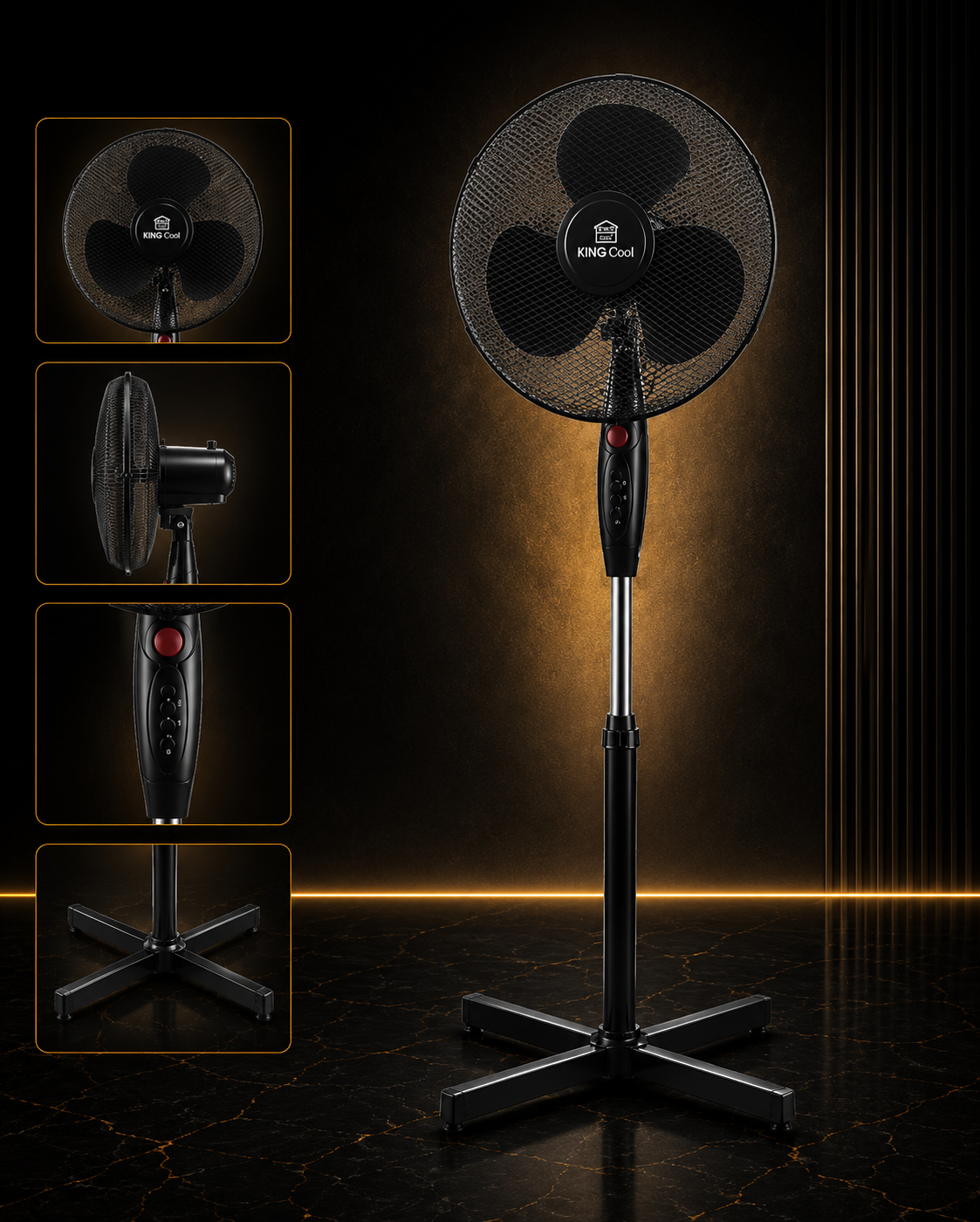 AERSON Pedestal Fan 50W – 40cm Oscillating Standing Fan – Adjustable Height