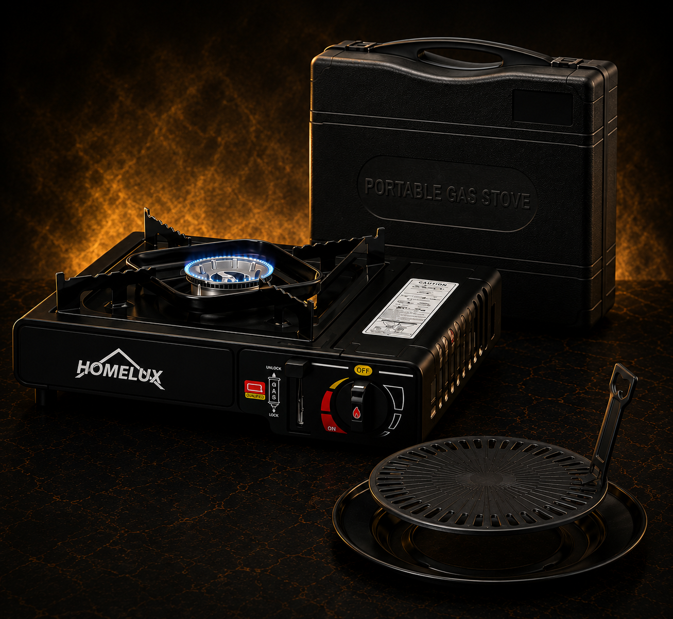 HOMELUX Portable Camping Gas Stove 2.2kW – Complete Outdoor Cooking Set