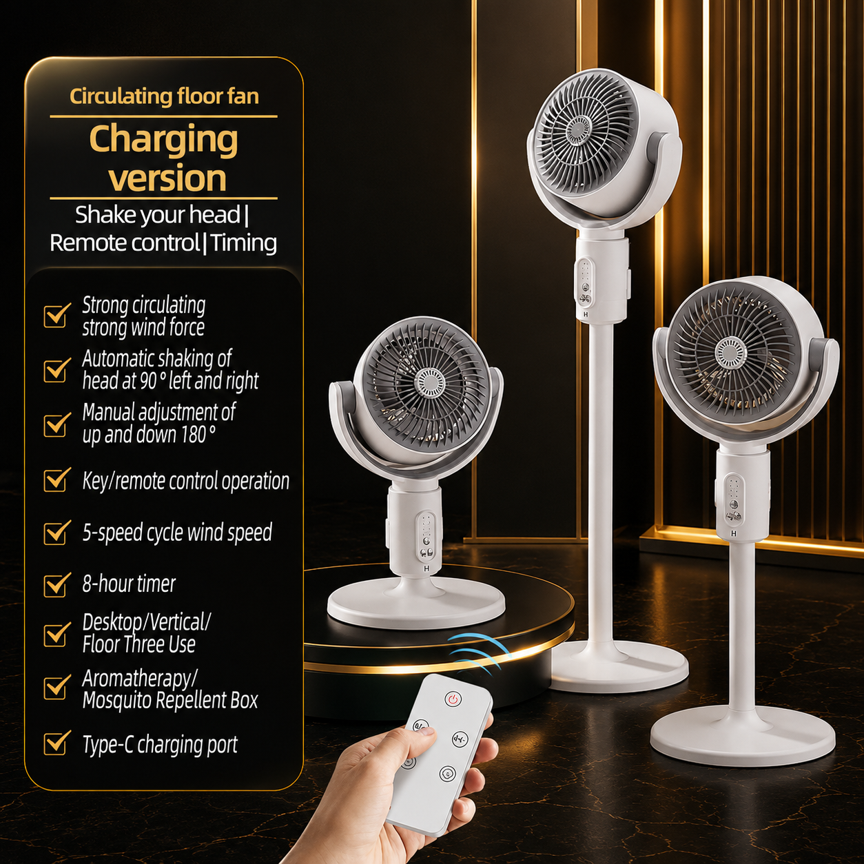 AECO AirX DUO 2-in-1 Fan – Pedestal & Desk Fan – Remote Control – Rechargeable