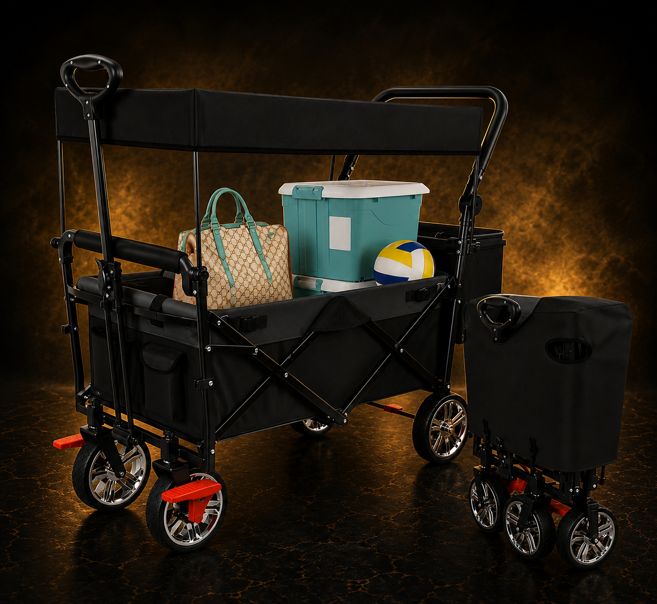 HOMELUX Folding Wagon with Canopy – Heavy Duty Utility Cart – Up to 80kg Load Capacity
