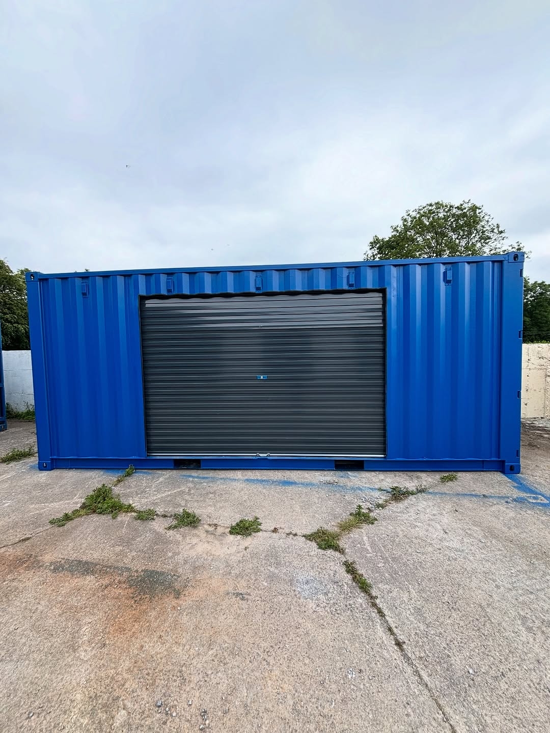 Blue Shipping Container with Roller Door