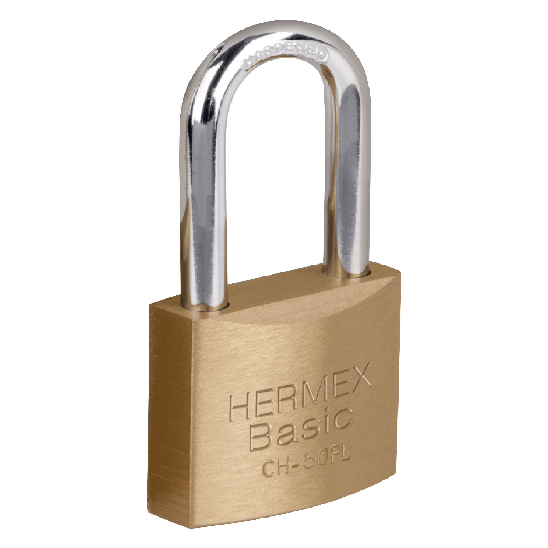 Candado de hierro 50 mm, color latón, largo, caja, Hermex