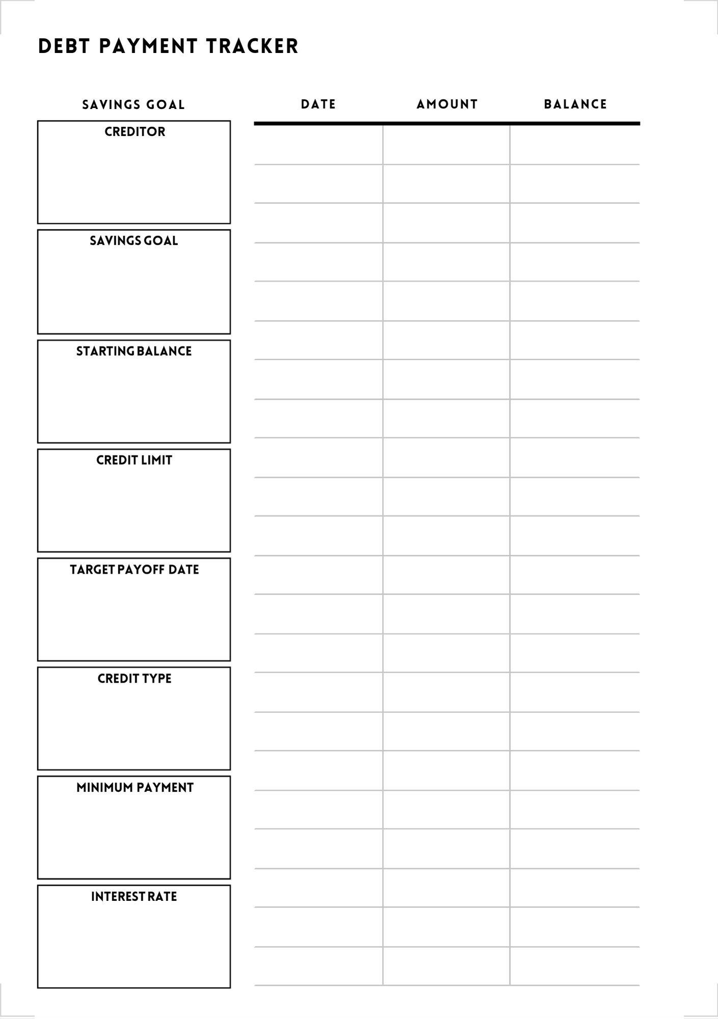 Debt Payment Tracker Digital Template