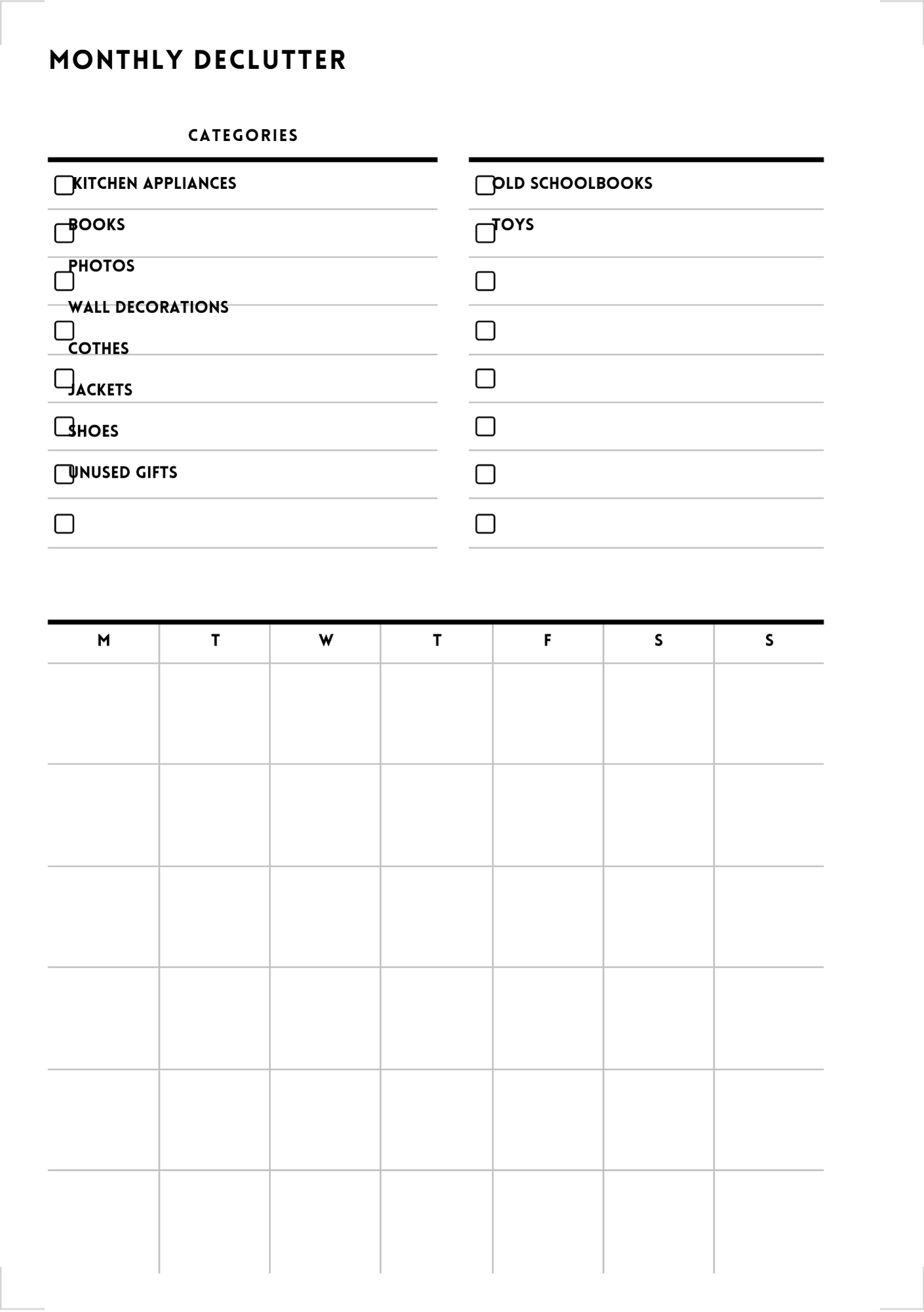 Monthly Declutter Planner