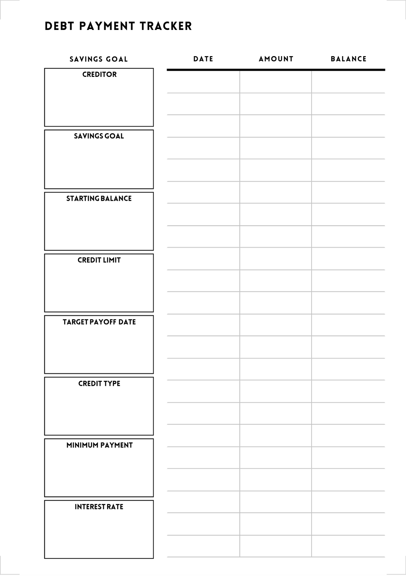 Debt Payment Tracker Digital Template