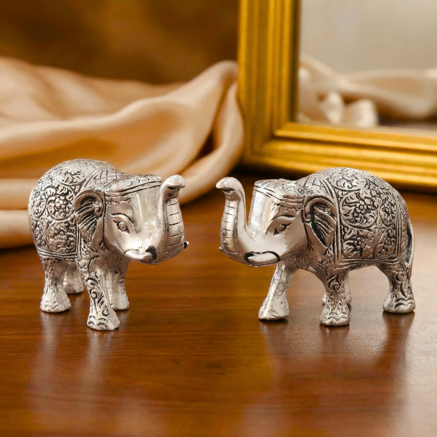Silver Plated Elephant Figurines