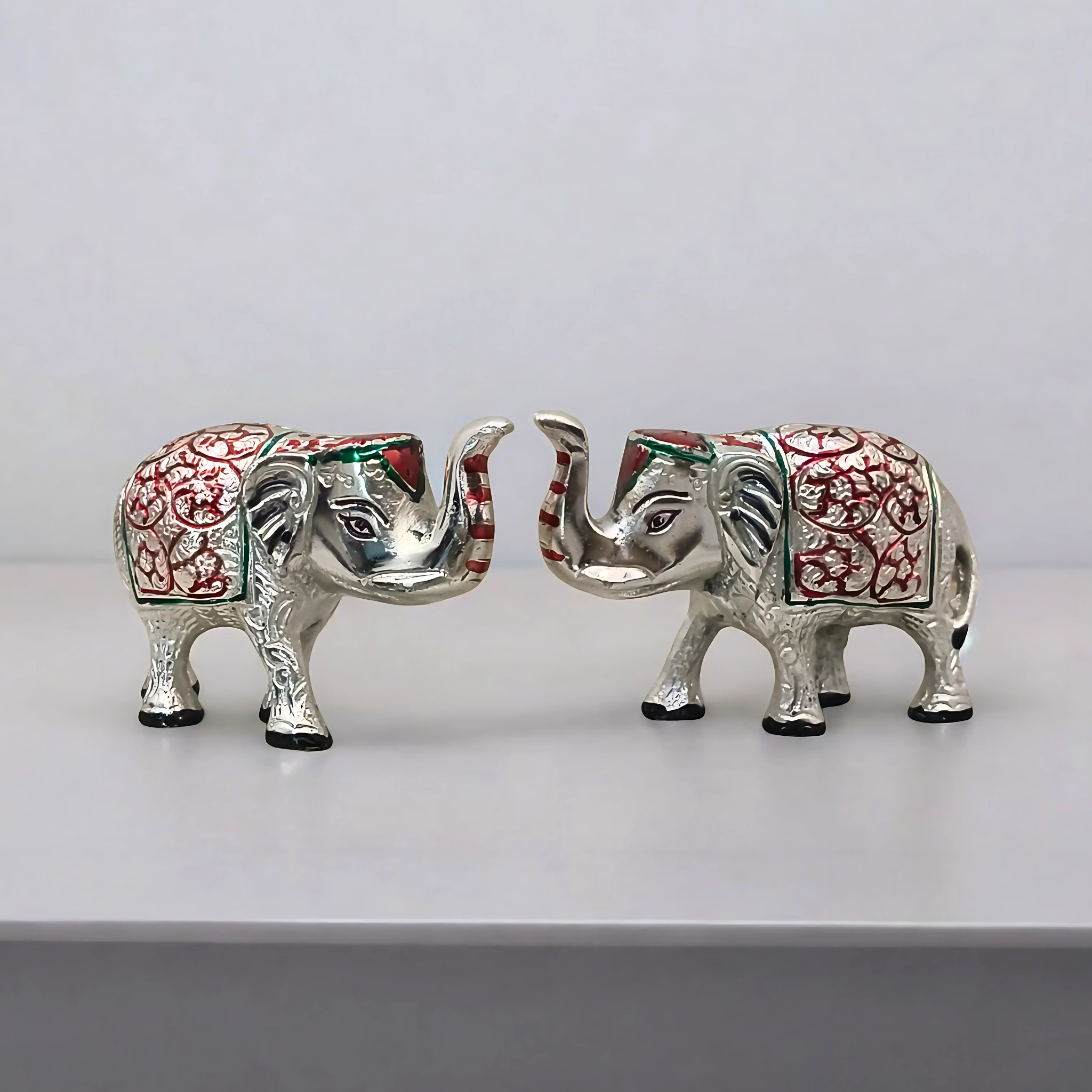 Silver Elephant Figurines Set