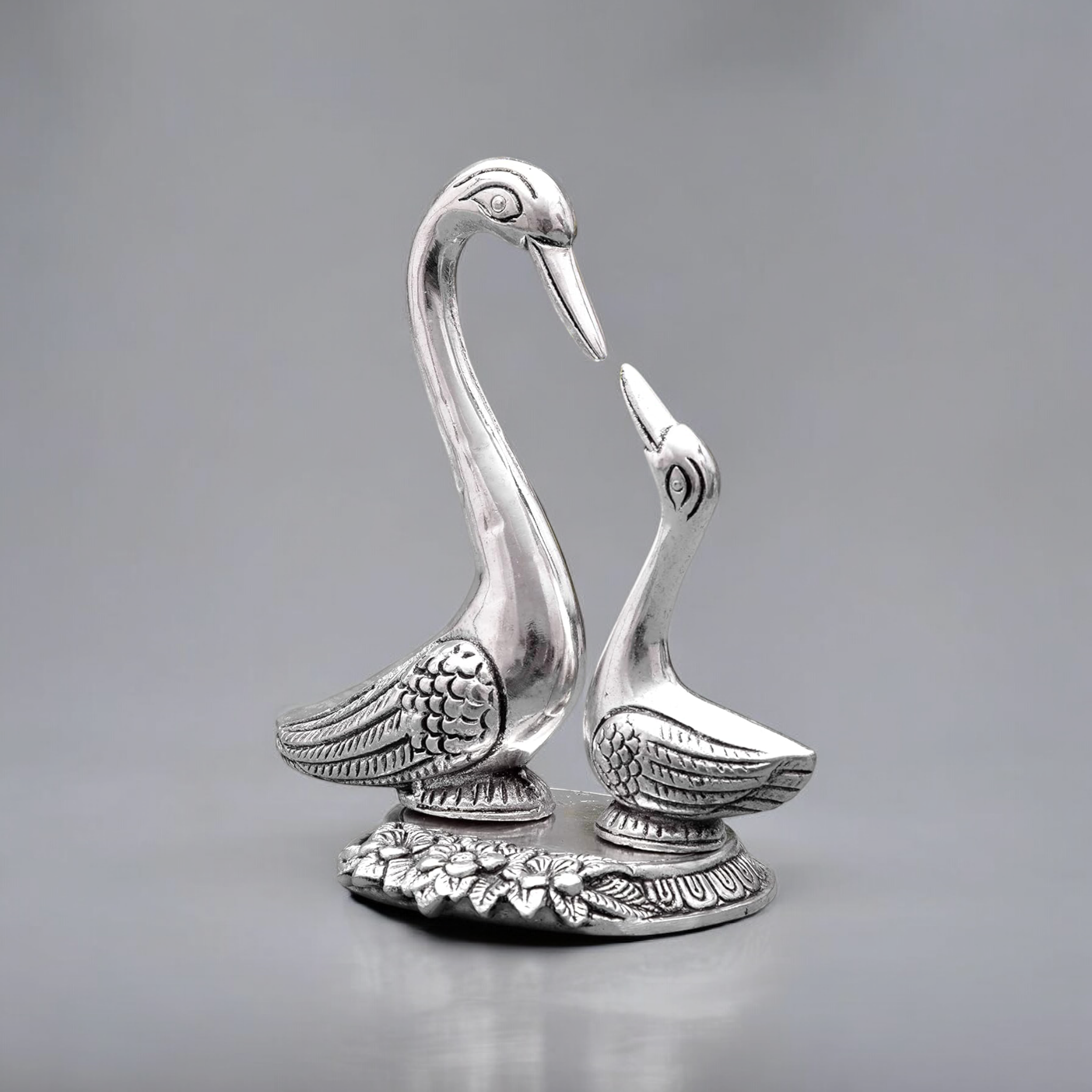 Silver Finish Swan Couple Statue