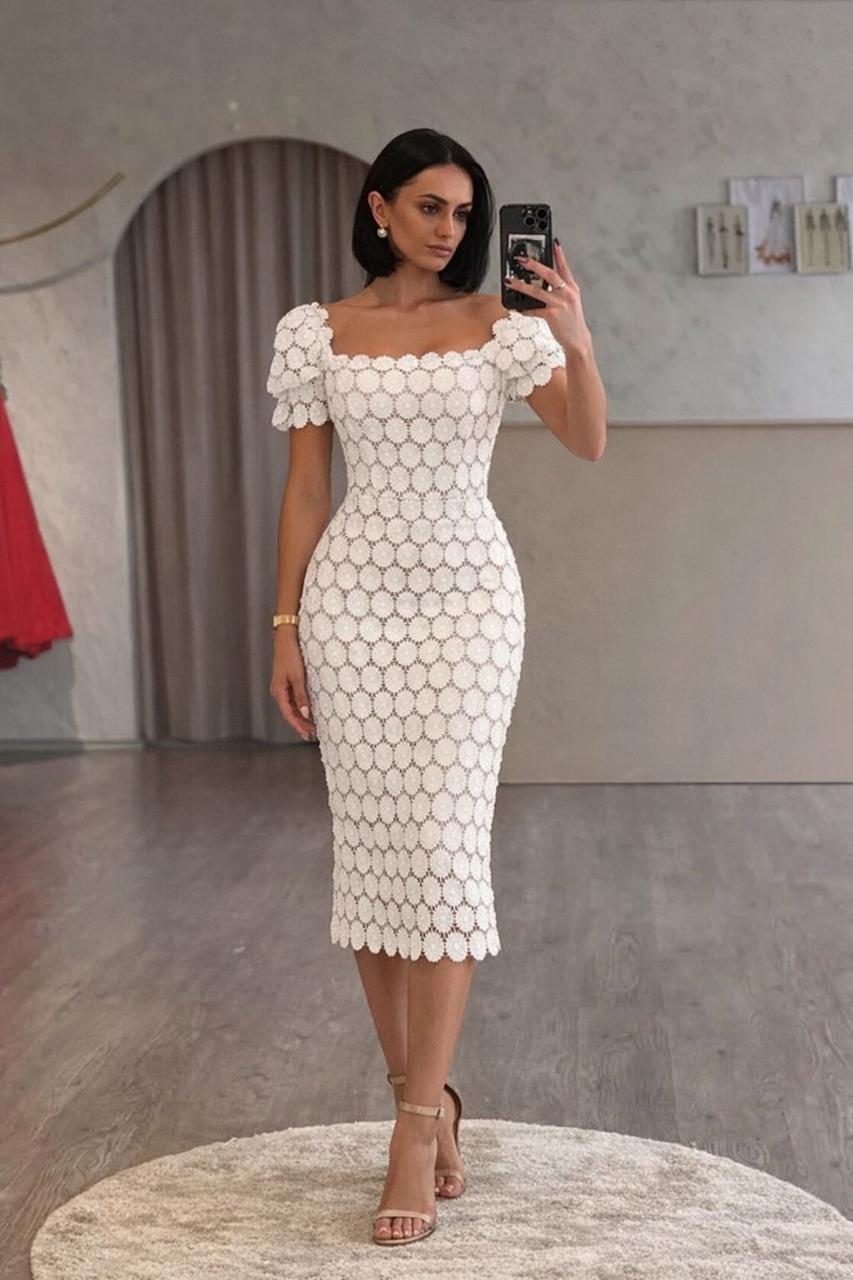 Elegant White Floral Midi Dress