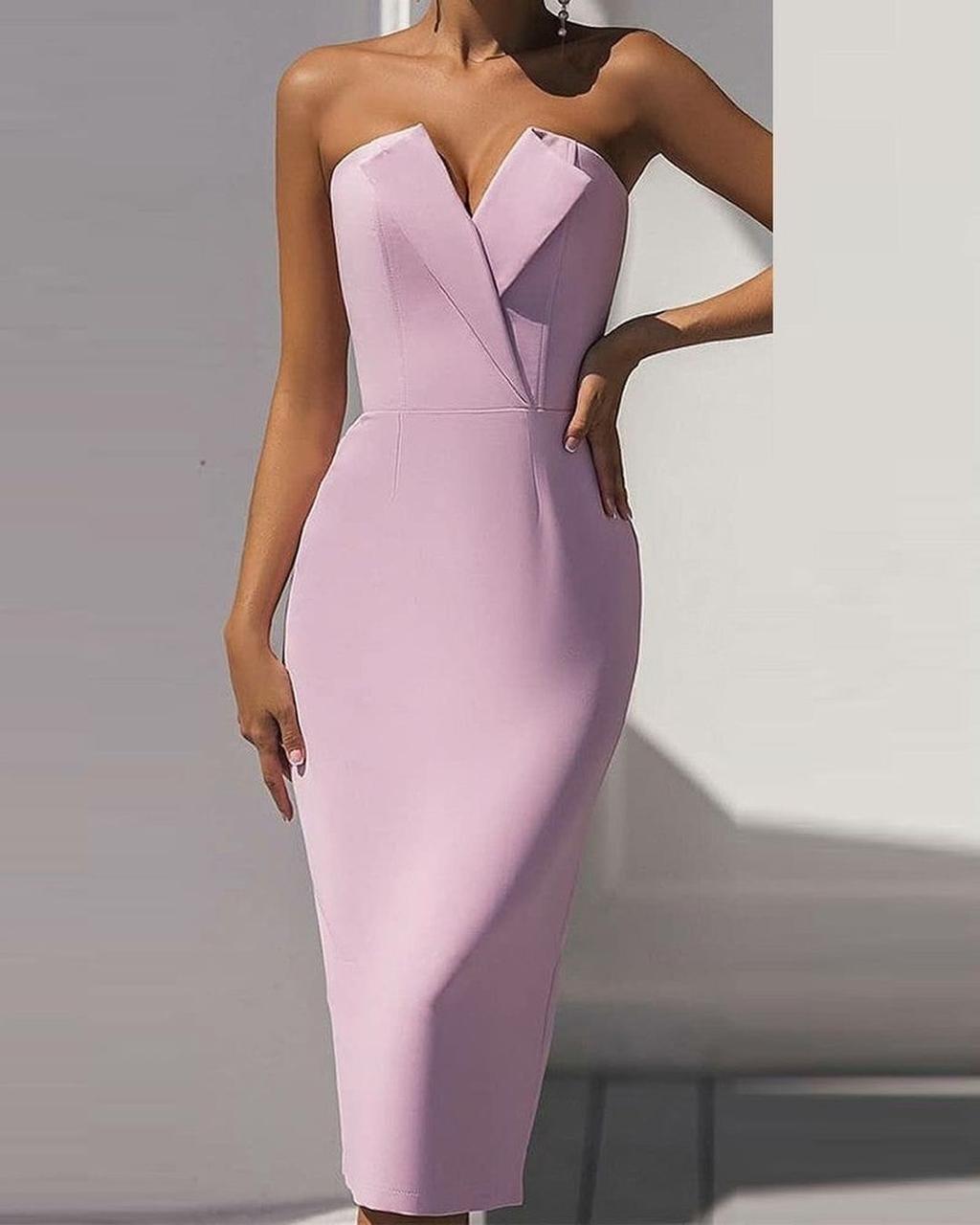 Elegant Pink Strapless Midi Dress