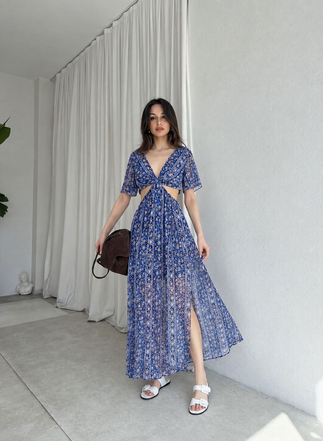 Blue Floral Cut-Out Dress