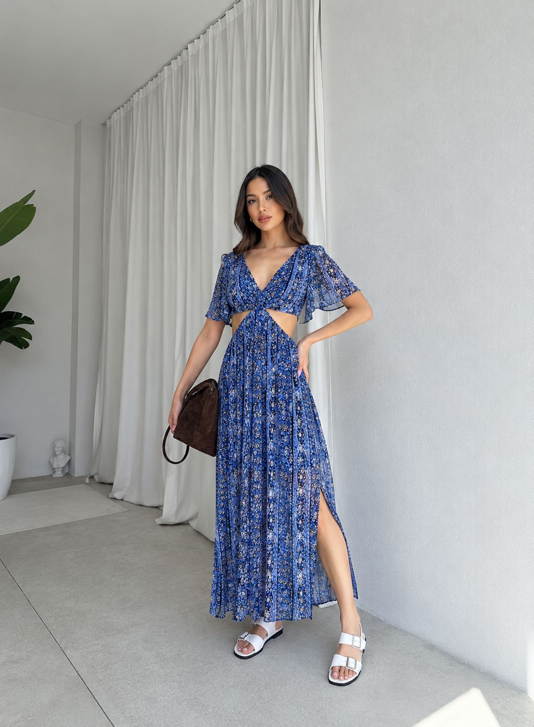 Blue Floral Cut-Out Dress