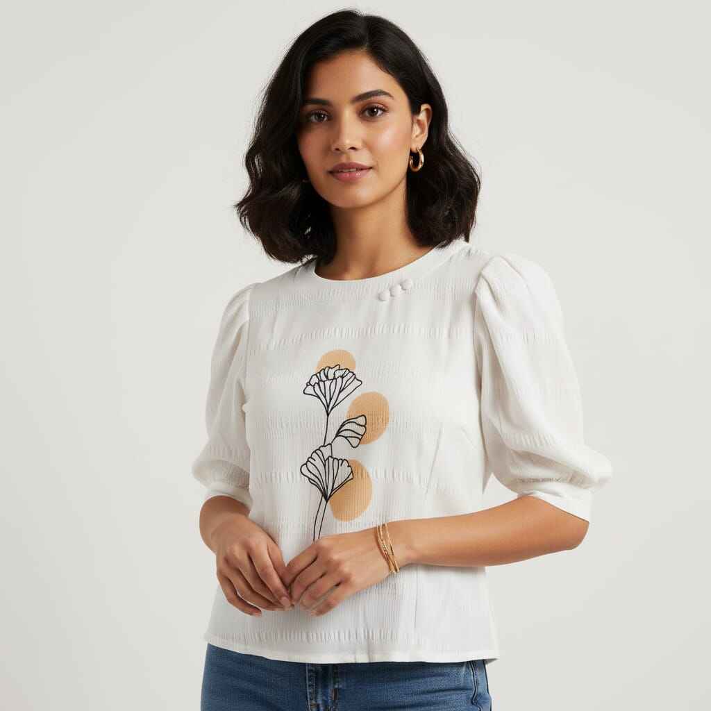 White Floral Printed Top_A2424