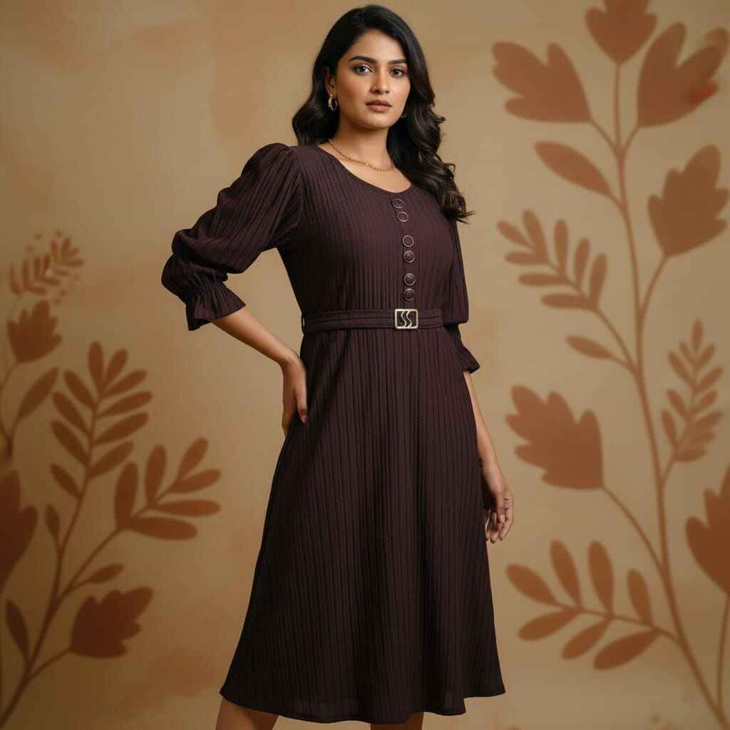 Western Belted dark pruple Midi Dress_F5052
